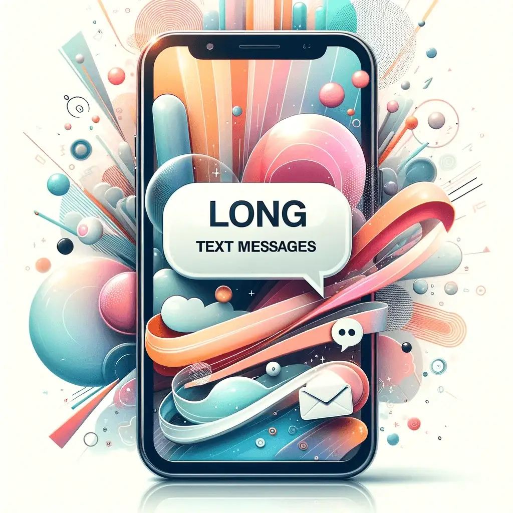DALL·E 2023 12 21 18.02.24 A Light And Vibrant Background Featuring Abstract Shapes And Soft Colors With A Central Focus On A Smartphone Displaying The Words Long Text Message 1 1.webp
